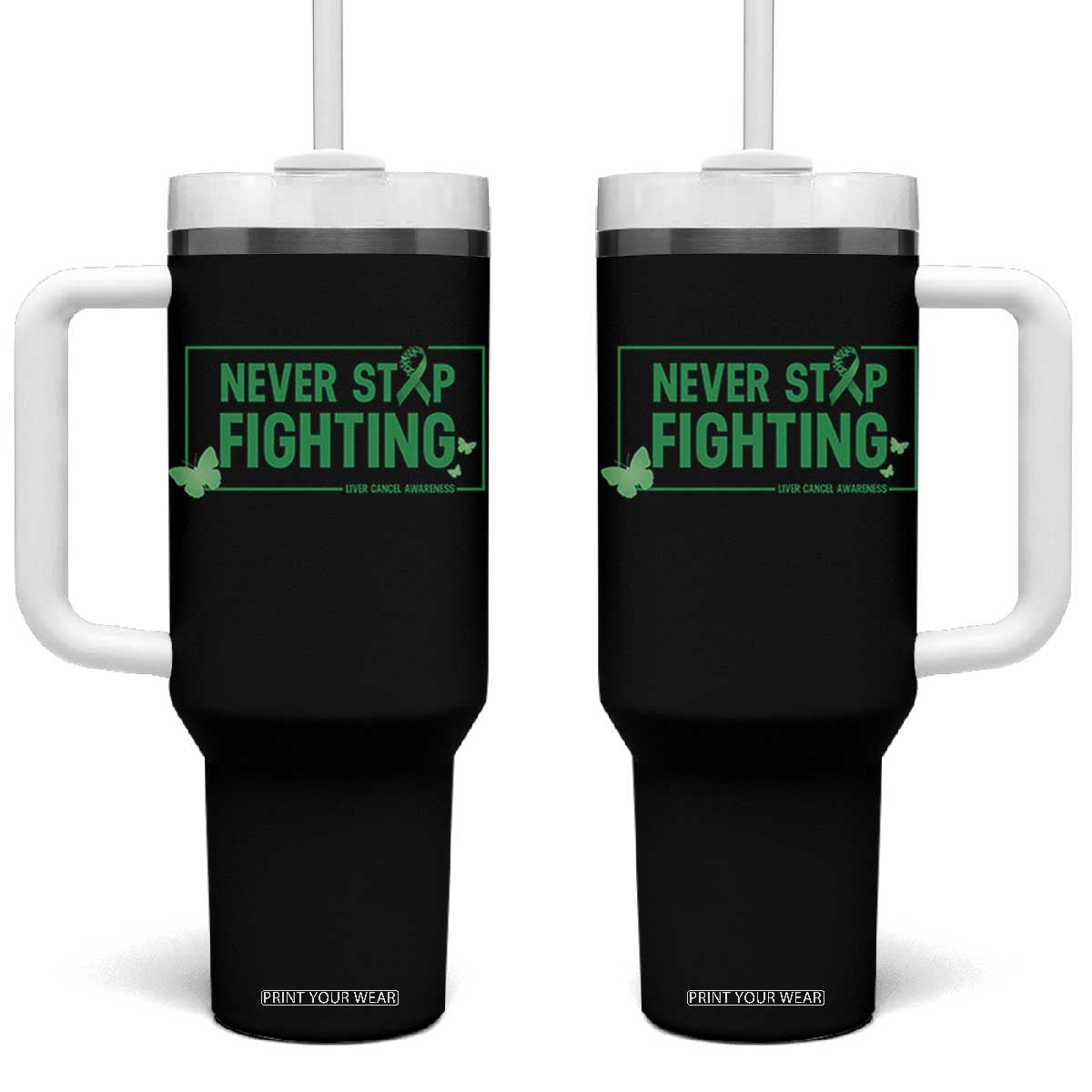 Liver Cancer Warrior Tumbler With Handle Never Stop Fighting Support Gift