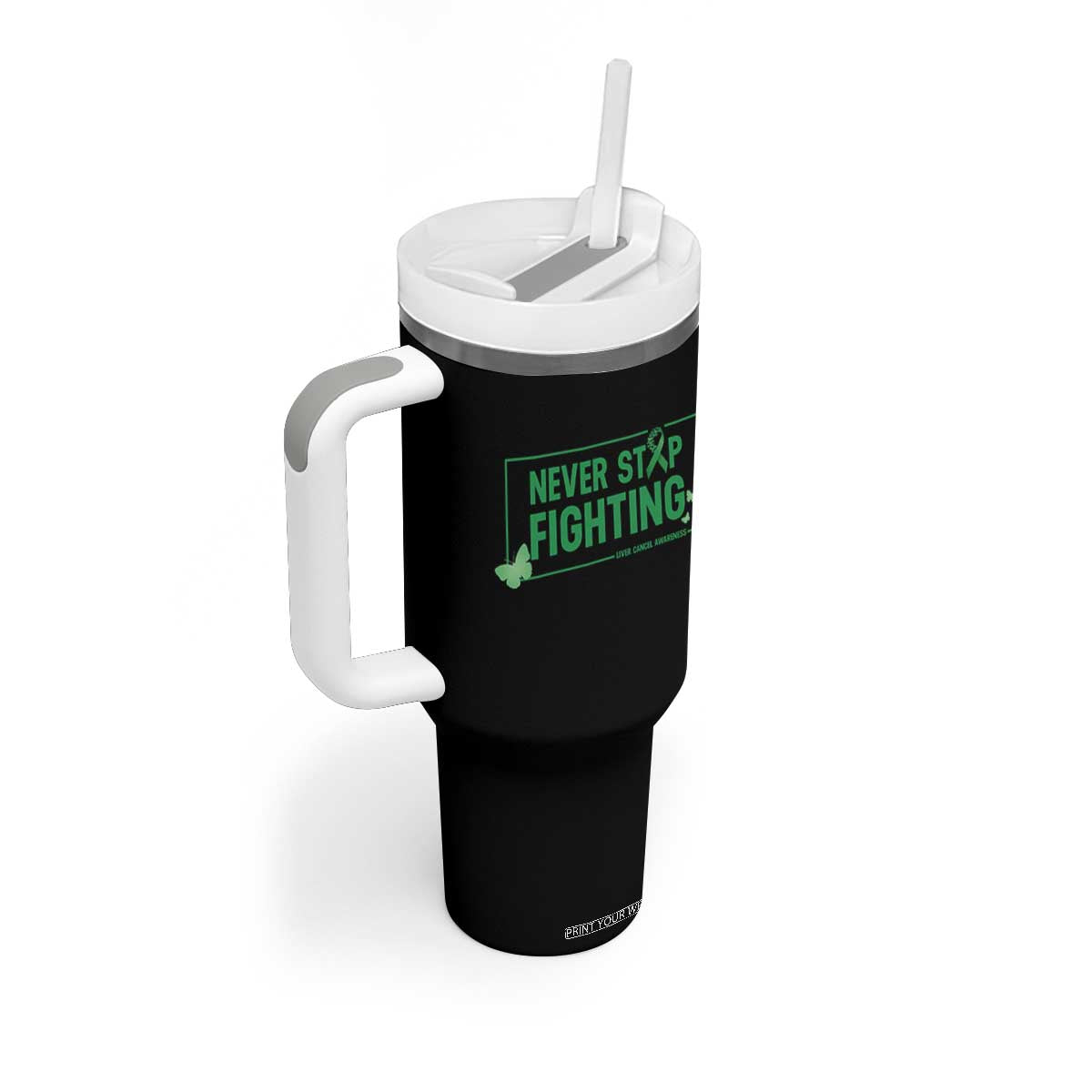 Liver Cancer Warrior Tumbler With Handle Never Stop Fighting Support Gift