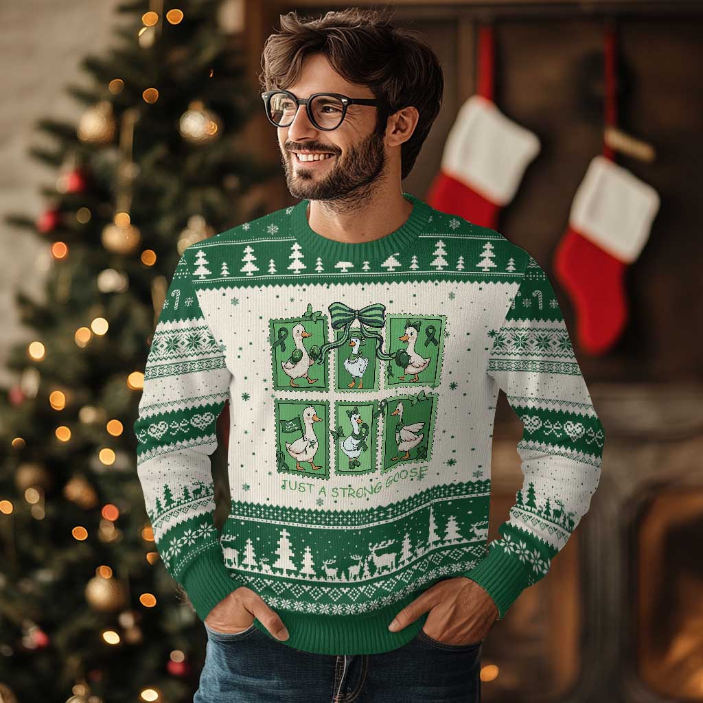 Funny Liver Cancer Warrior Support Gift Ugly Christmas Sweater Just A Strong Goose