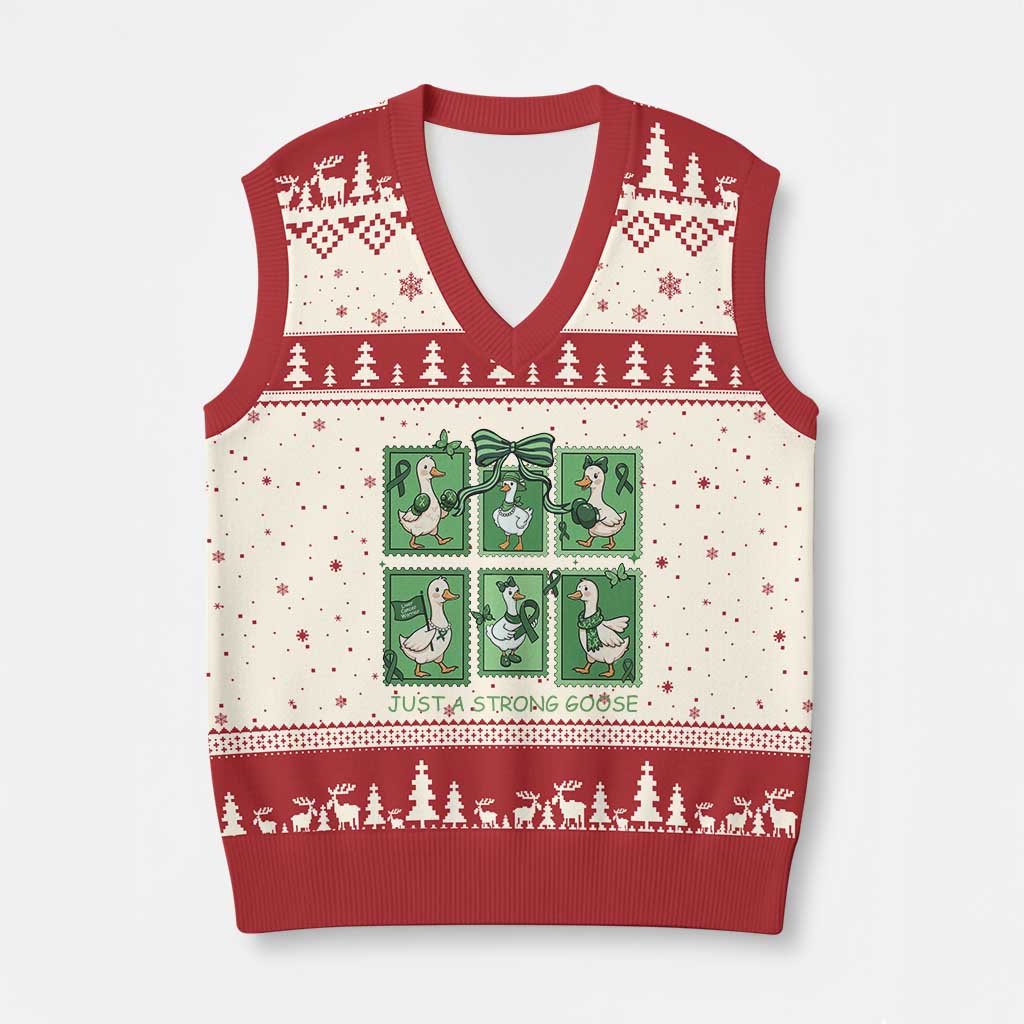 Funny Liver Cancer Warrior Support Gift V-Neck Knit Sweater Vest Just A Strong Goose TS12 Beige Red Print Your Wear