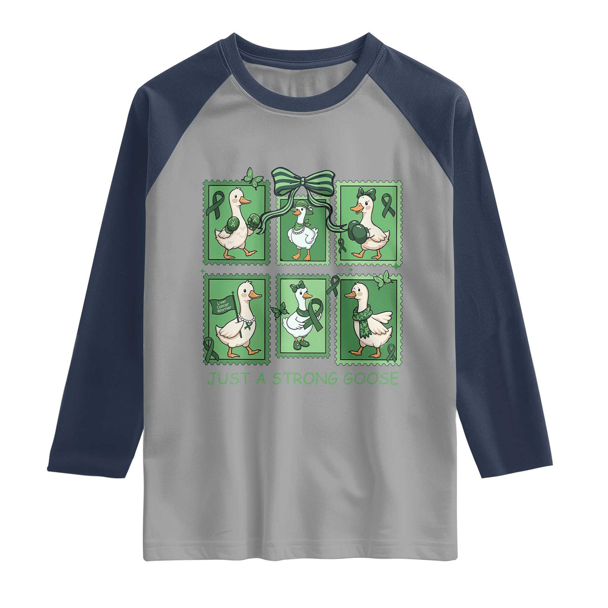 Funny Liver Cancer Warrior Support Gift Raglan Shirt Just A Strong Goose