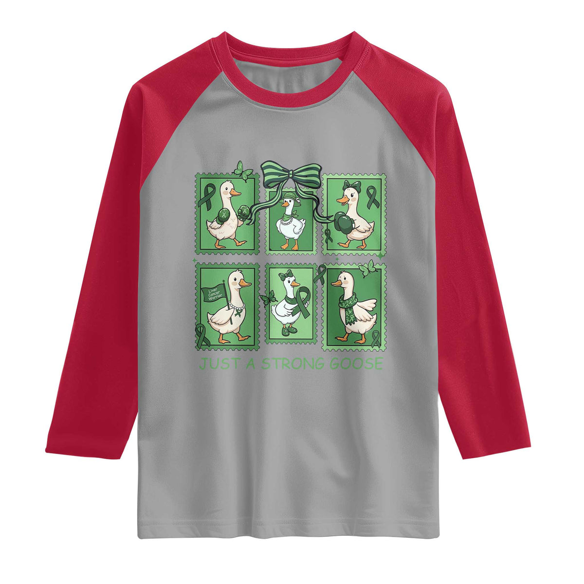 Funny Liver Cancer Warrior Support Gift Raglan Shirt Just A Strong Goose
