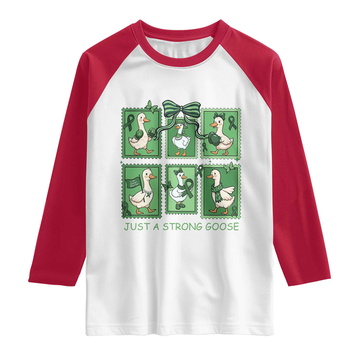 Funny Liver Cancer Warrior Support Gift Raglan Shirt Just A Strong Goose