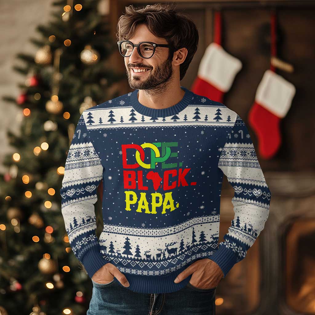 Dope Black Papa Ugly Christmas Sweater Melanin King Fathers Day Gift
