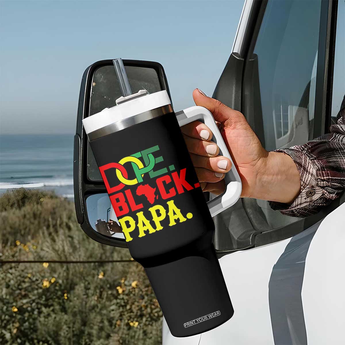 Dope Black Papa Tumbler With Handle Melanin King Fathers Day Gift