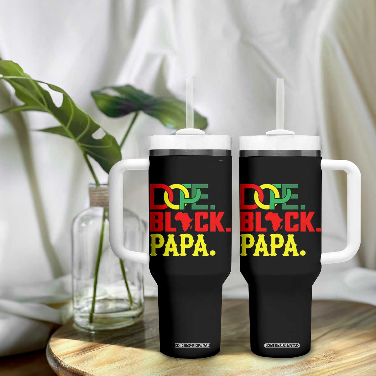 Dope Black Papa Tumbler With Handle Melanin King Fathers Day Gift