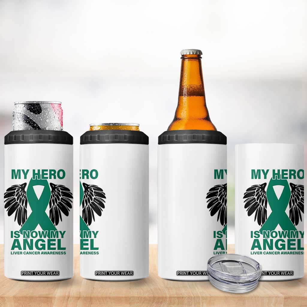 Liver Cancer Awareness Memorial Gift 4 in 1 Can Cooler Tumbler My Hero Is Now My Angel