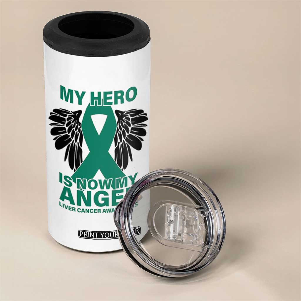 Liver Cancer Awareness Memorial Gift 4 in 1 Can Cooler Tumbler My Hero Is Now My Angel