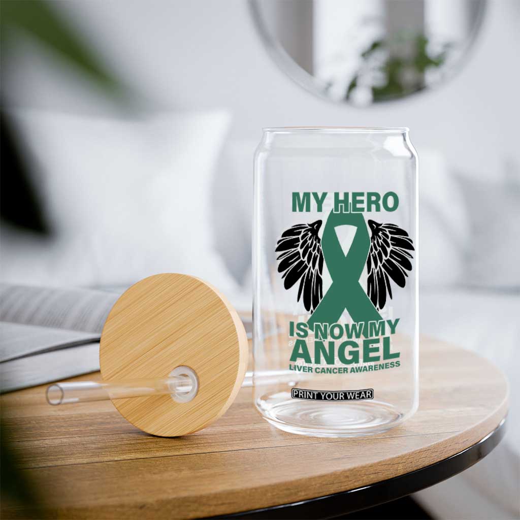Liver Cancer Awareness Memorial Gift Glass Can My Hero Is Now My Angel