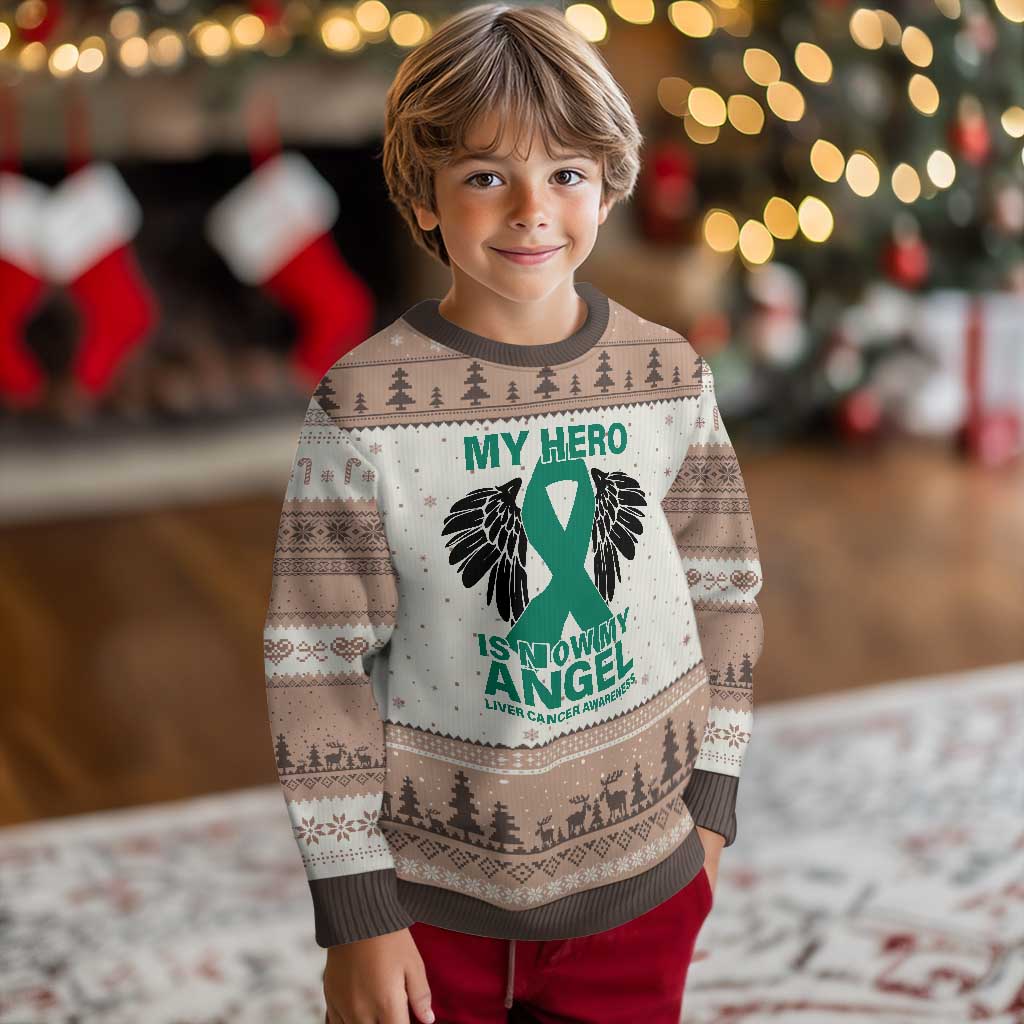 Liver Cancer Awareness Memorial Gift Ugly Christmas Sweater My Hero Is Now My Angel