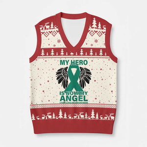 Liver Cancer Awareness Memorial Gift V-Neck Knit Sweater Vest My Hero Is Now My Angel