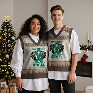Liver Cancer Awareness Memorial Gift V-Neck Knit Sweater Vest My Hero Is Now My Angel