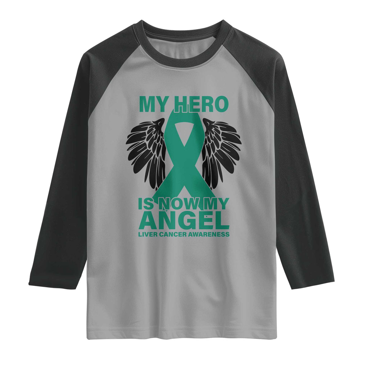 Liver Cancer Awareness Memorial Gift Raglan Shirt My Hero Is Now My Angel