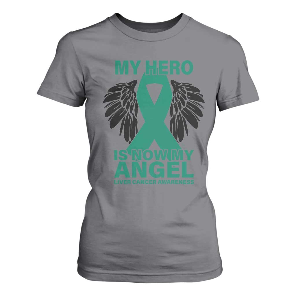 Liver Cancer Awareness Memorial Gift T Shirt For Women My Hero Is Now My Angel