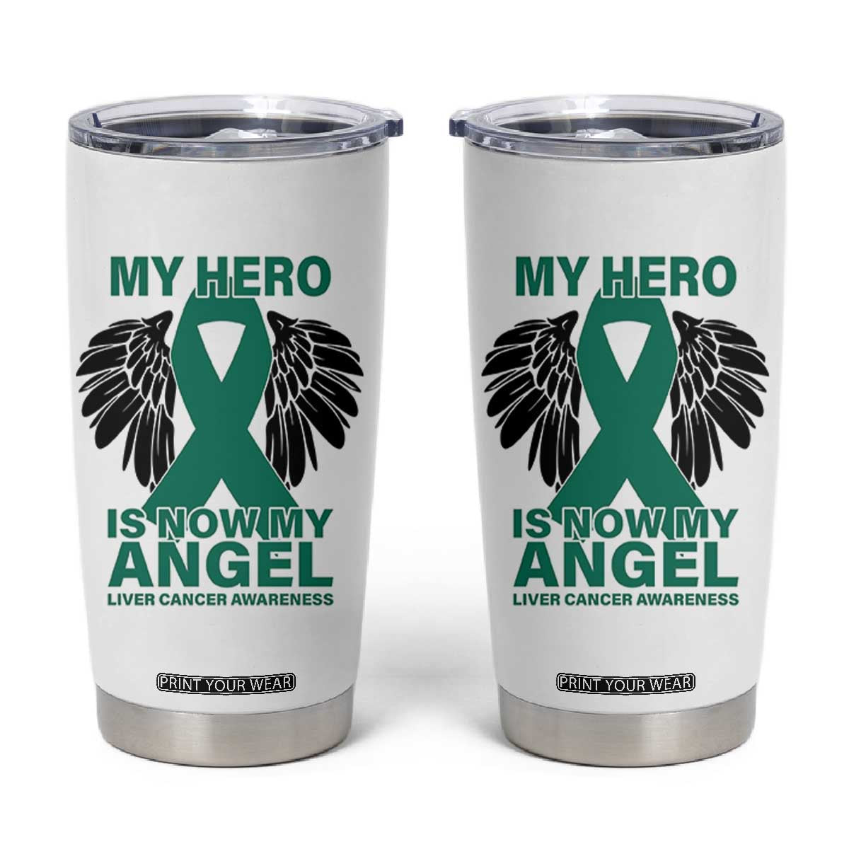 Liver Cancer Awareness Memorial Gift Tumbler Cup My Hero Is Now My Angel