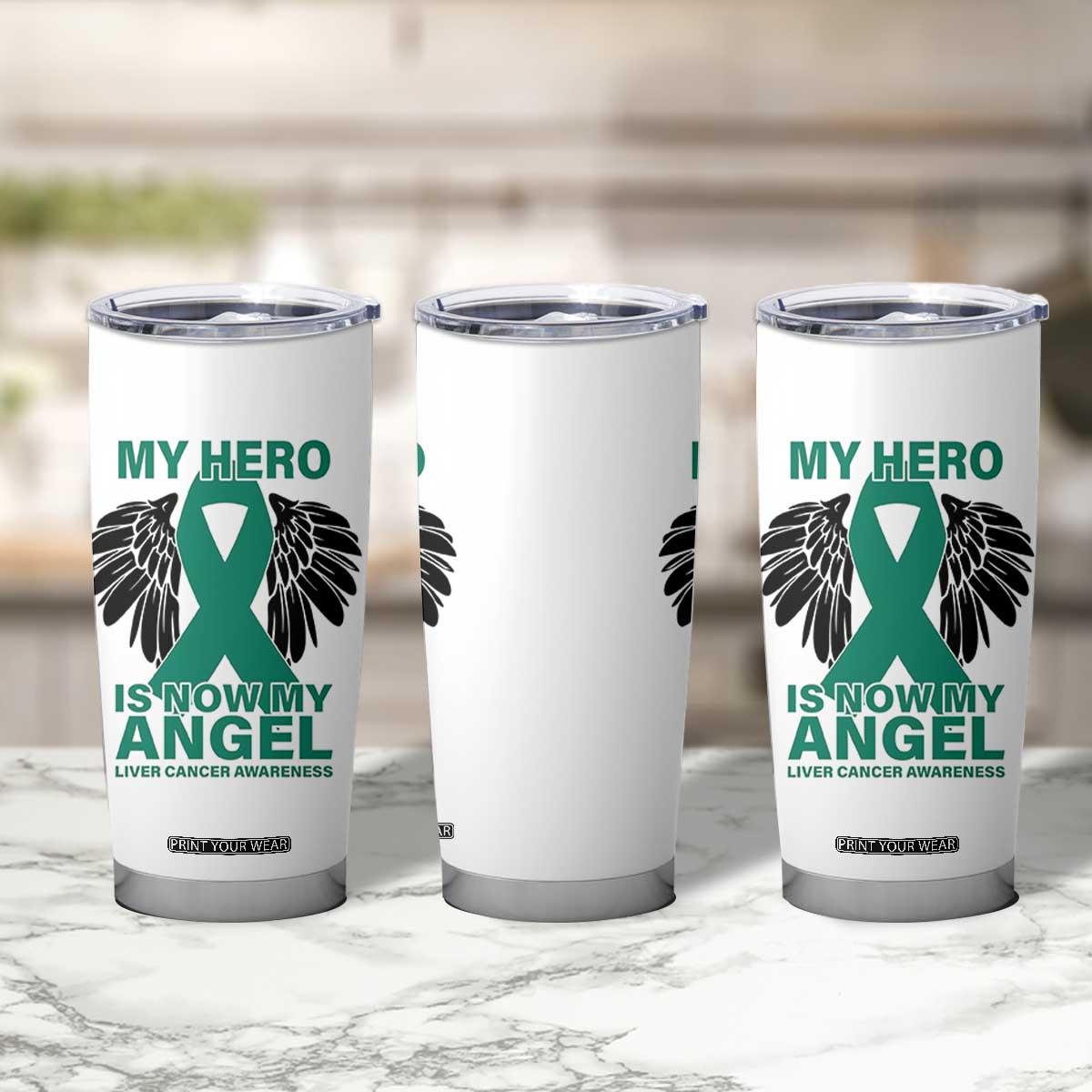 Liver Cancer Awareness Memorial Gift Tumbler Cup My Hero Is Now My Angel
