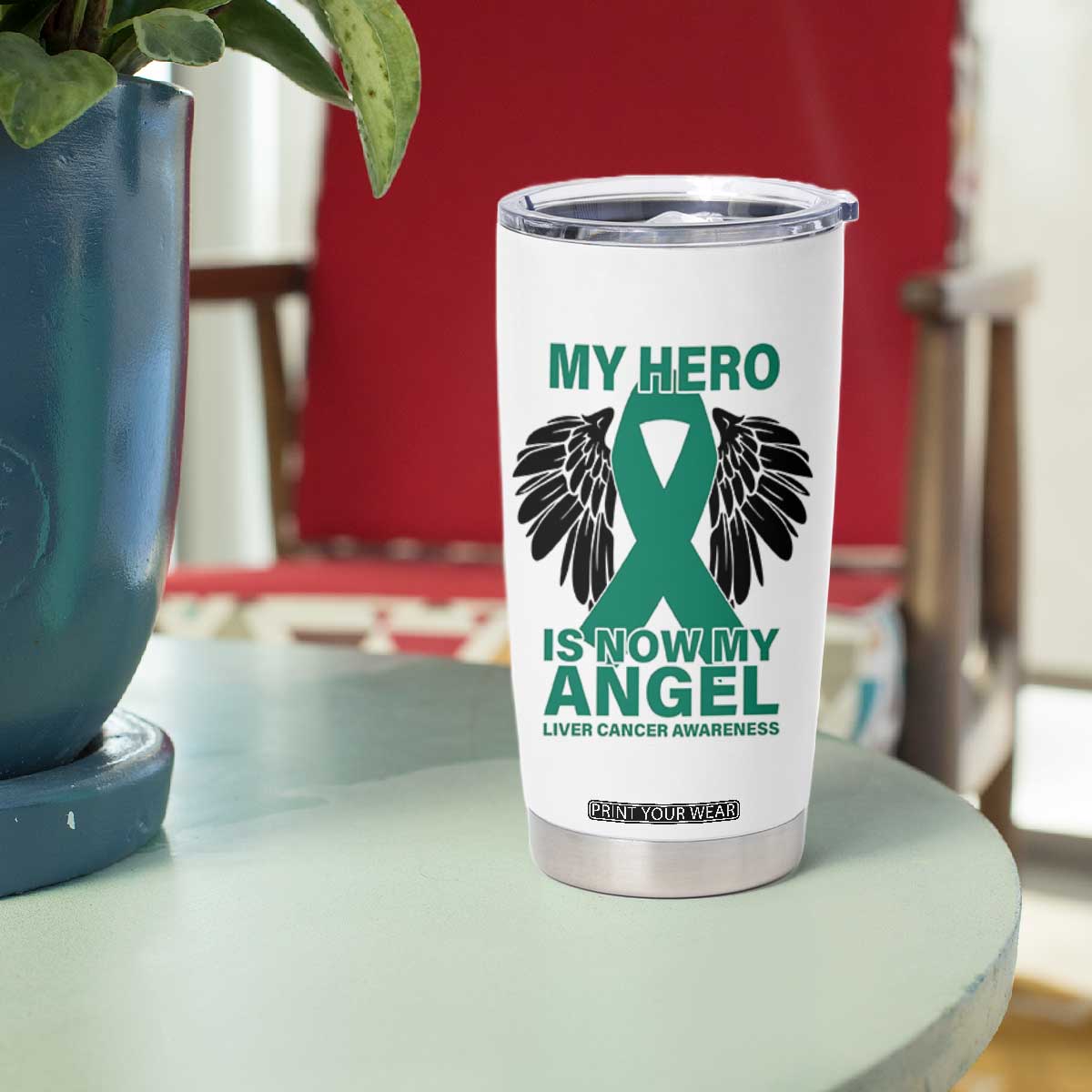 Liver Cancer Awareness Memorial Gift Tumbler Cup My Hero Is Now My Angel