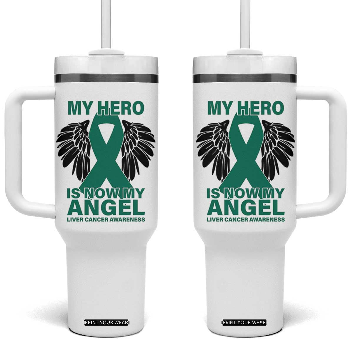 Liver Cancer Awareness Memorial Gift Tumbler With Handle My Hero Is Now My Angel
