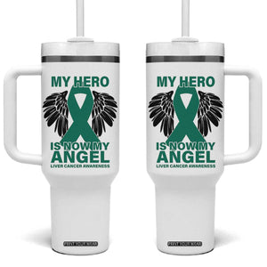 Liver Cancer Awareness Memorial Gift Tumbler With Handle My Hero Is Now My Angel