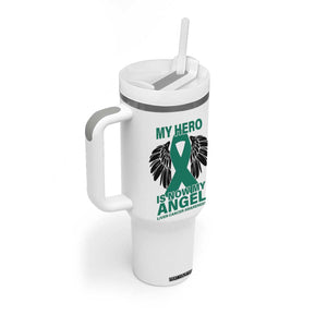 Liver Cancer Awareness Memorial Gift Tumbler With Handle My Hero Is Now My Angel