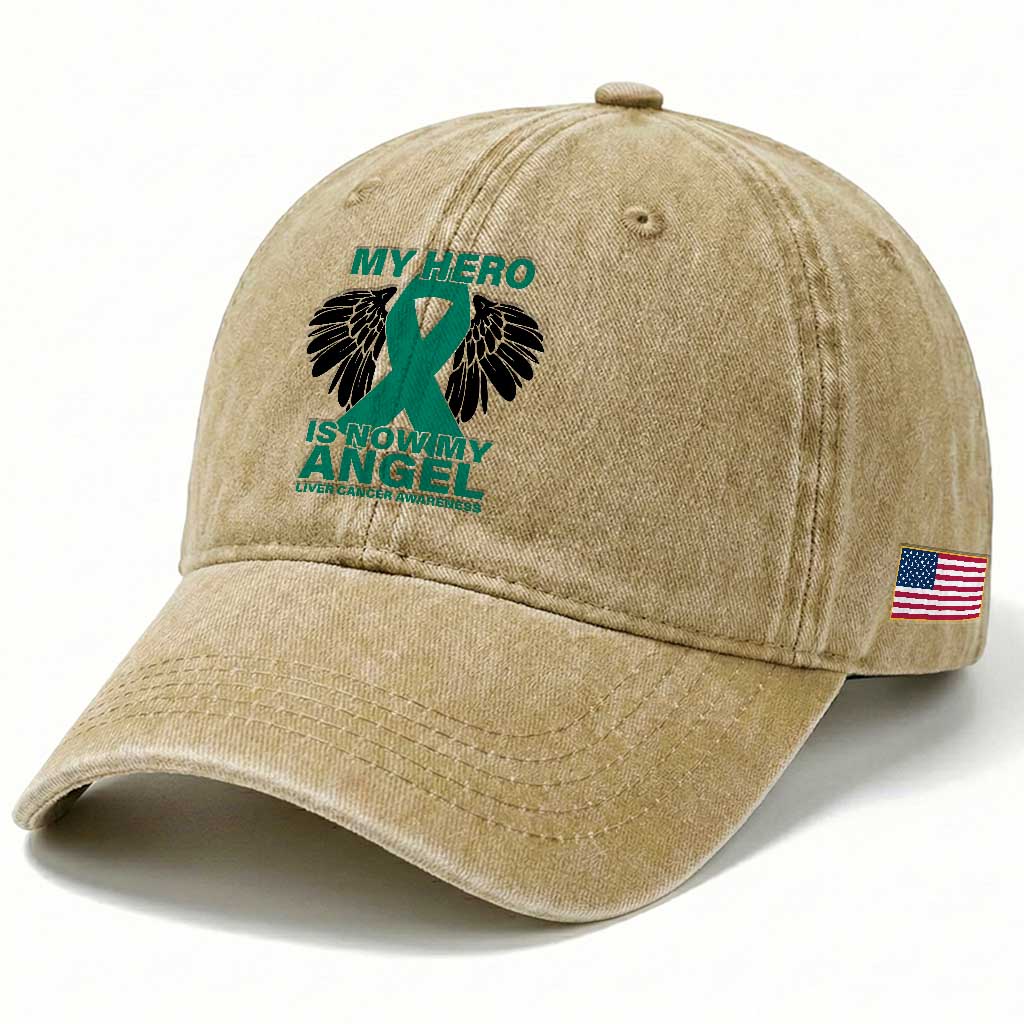 Liver Cancer Awareness Memorial Gift Washed Cotton Baseball Cap My Hero Is Now My Angel