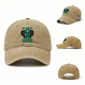 Liver Cancer Awareness Memorial Gift Washed Cotton Baseball Cap My Hero Is Now My Angel