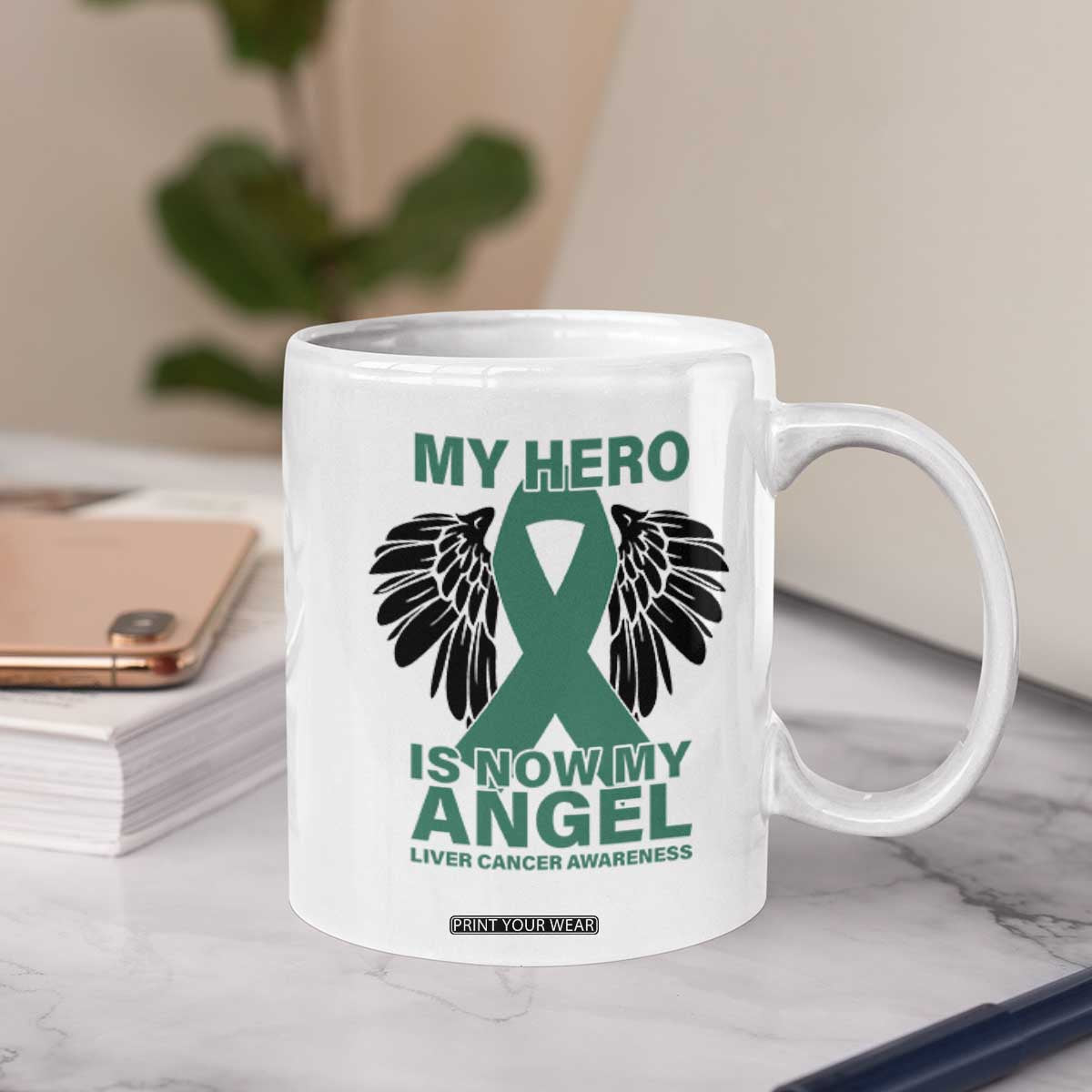 Liver Cancer Awareness Memorial Gift Coffee Mug My Hero Is Now My Angel