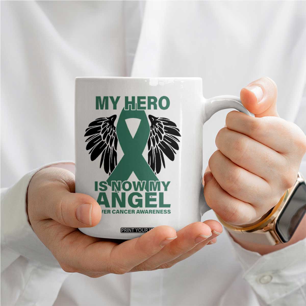 Liver Cancer Awareness Memorial Gift Coffee Mug My Hero Is Now My Angel