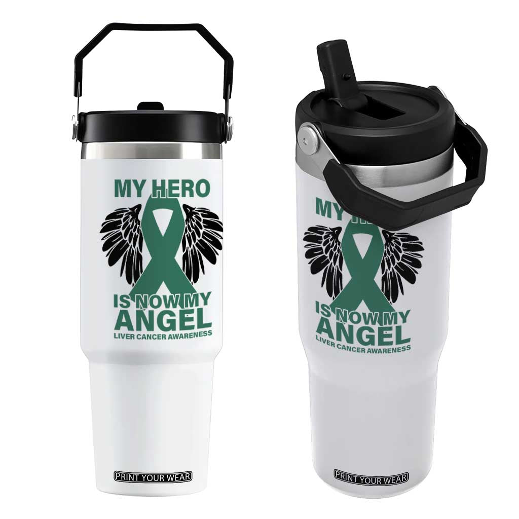 Liver Cancer Awareness Memorial Gift Flip Straw Tumbler My Hero Is Now My Angel