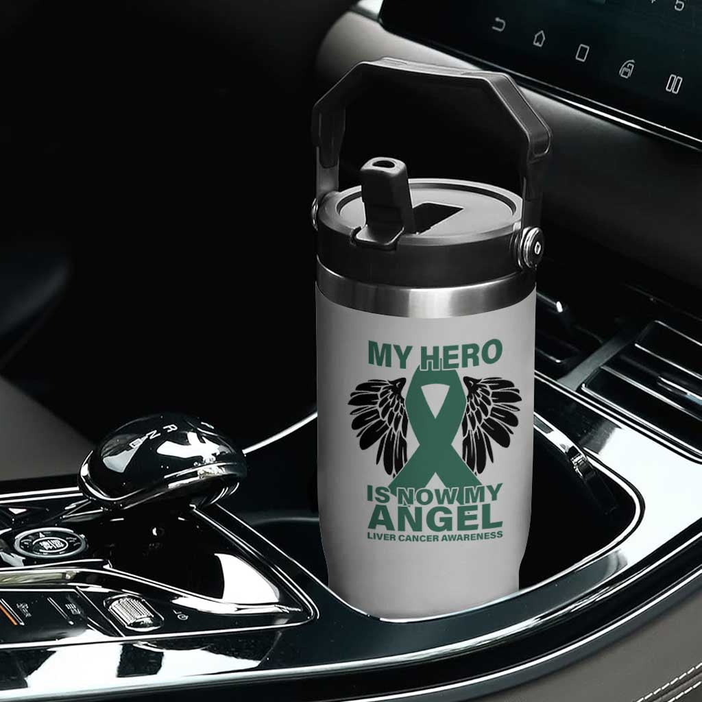 Liver Cancer Awareness Memorial Gift Flip Straw Tumbler My Hero Is Now My Angel