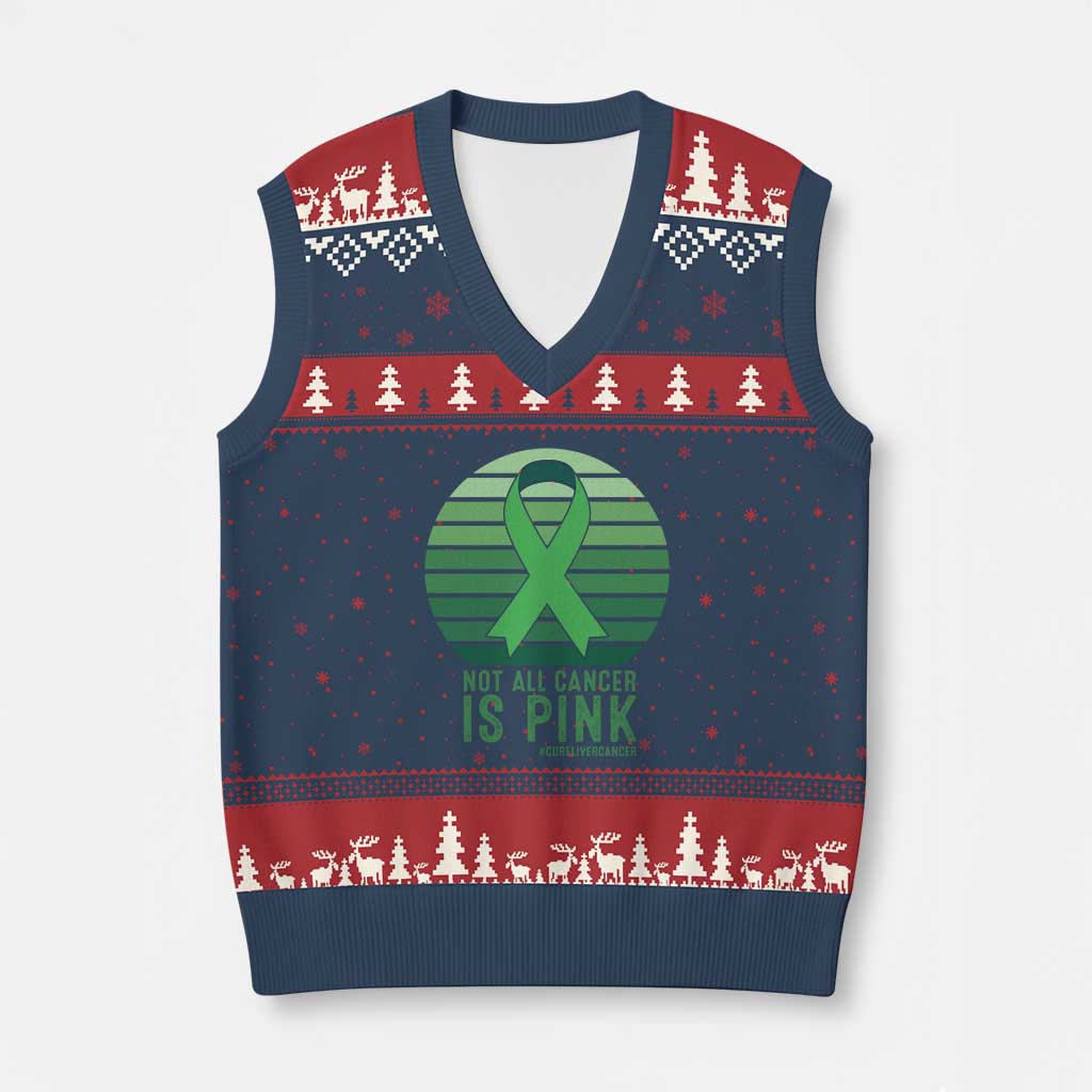 Liver Cancer Awareness V-Neck Knit Sweater Vest Not All Cancer Is Pink Ribbon Support Gift
