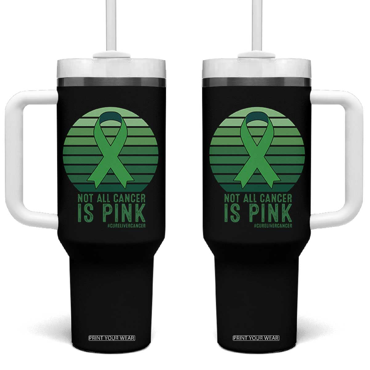 Liver Cancer Awareness Tumbler With Handle Not All Cancer Is Pink Ribbon Support Gift