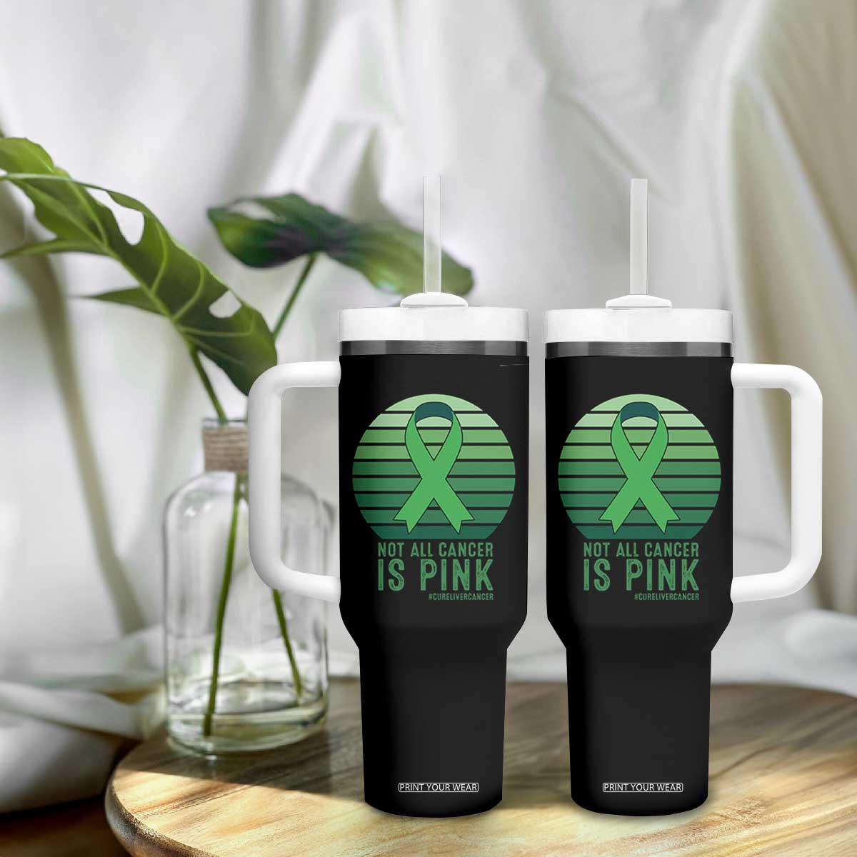 Liver Cancer Awareness Tumbler With Handle Not All Cancer Is Pink Ribbon Support Gift