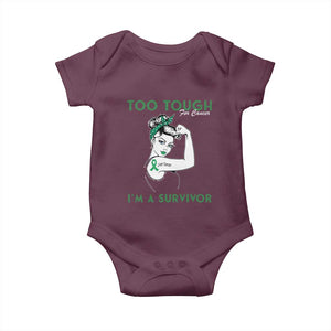 Liver Cancer Warrior Woman Gift Baby Onesie Too Tough For Cancer Im A Survivor