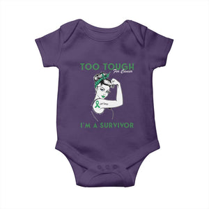 Liver Cancer Warrior Woman Gift Baby Onesie Too Tough For Cancer Im A Survivor