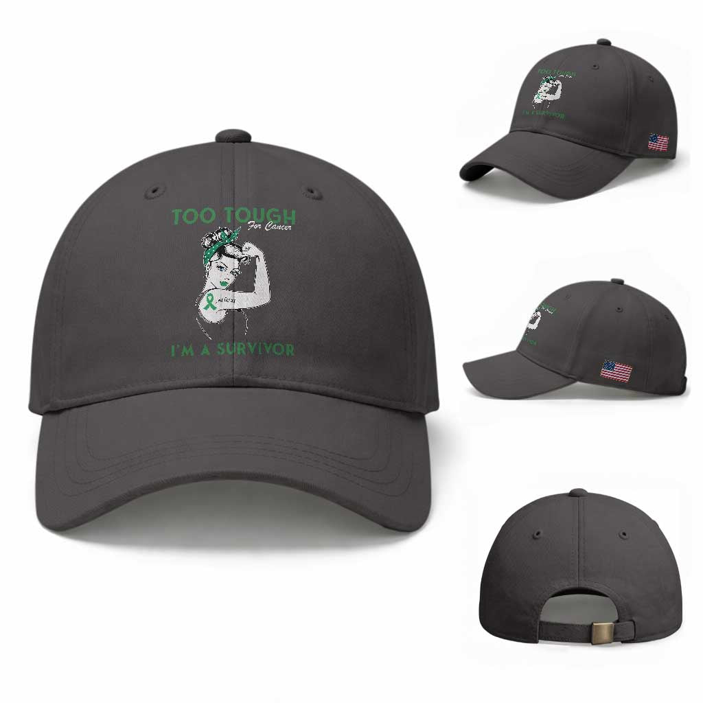 Liver Cancer Warrior Woman Gift Baseball Cap Too Tough For Cancer Im A Survivor