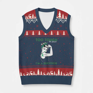Liver Cancer Warrior Woman Gift V-Neck Knit Sweater Vest Too Tough For Cancer Im A Survivor