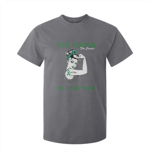 Liver Cancer Warrior Woman Gift T Shirt For Kid Too Tough For Cancer Im A Survivor