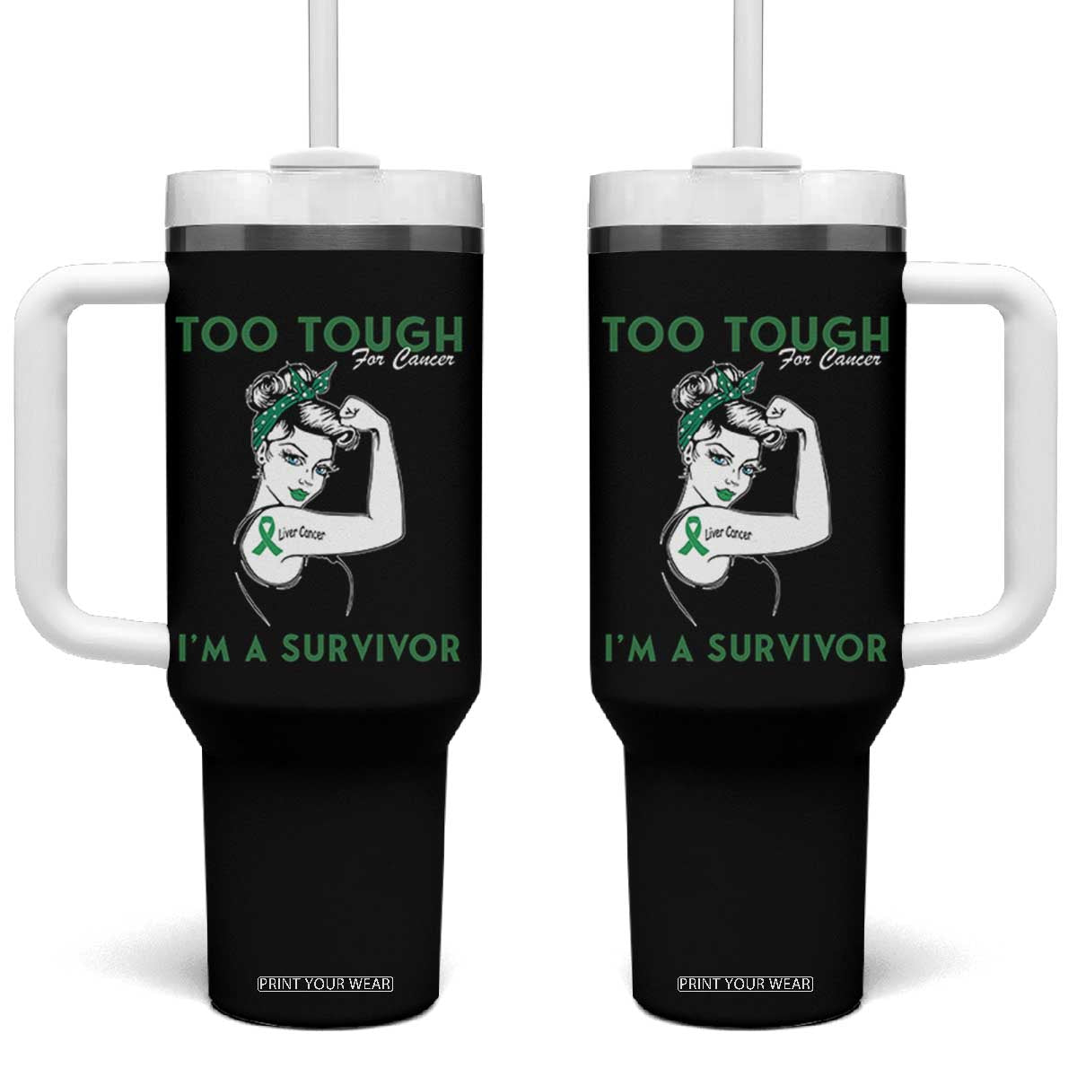 Liver Cancer Warrior Woman Gift Tumbler With Handle Too Tough For Cancer Im A Survivor