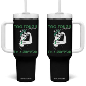 Liver Cancer Warrior Woman Gift Tumbler With Handle Too Tough For Cancer Im A Survivor