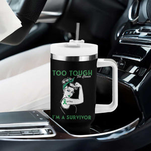 Liver Cancer Warrior Woman Gift Tumbler With Handle Too Tough For Cancer Im A Survivor