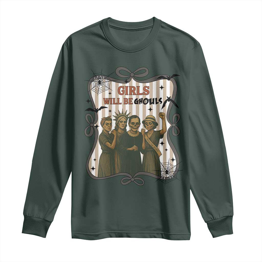Halloween Feminist Long Sleeve Shirt Girls Will Be Ghouls Women Empowerment TS12 Dark Forest Green Print Your Wear