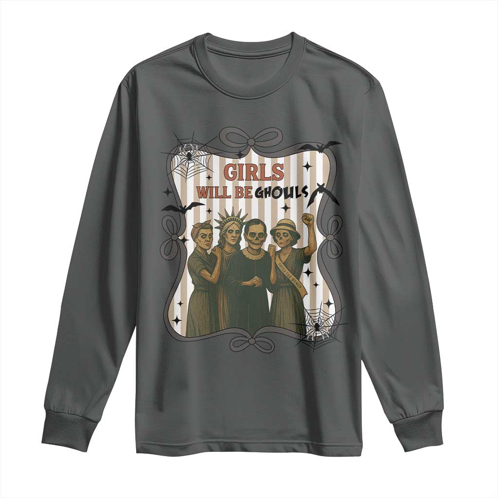 Halloween Feminist Long Sleeve Shirt Girls Will Be Ghouls Women Empowerment TS12 Dark Heather Print Your Wear