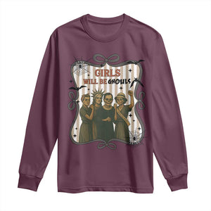 Halloween Feminist Long Sleeve Shirt Girls Will Be Ghouls Women Empowerment TS12 Maroon Print Your Wear