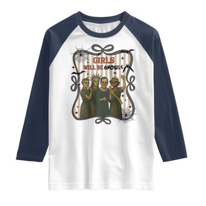 Halloween Feminist Raglan Shirt Girls Will Be Ghouls Women Empowerment TS12 White Navy Print Your Wear