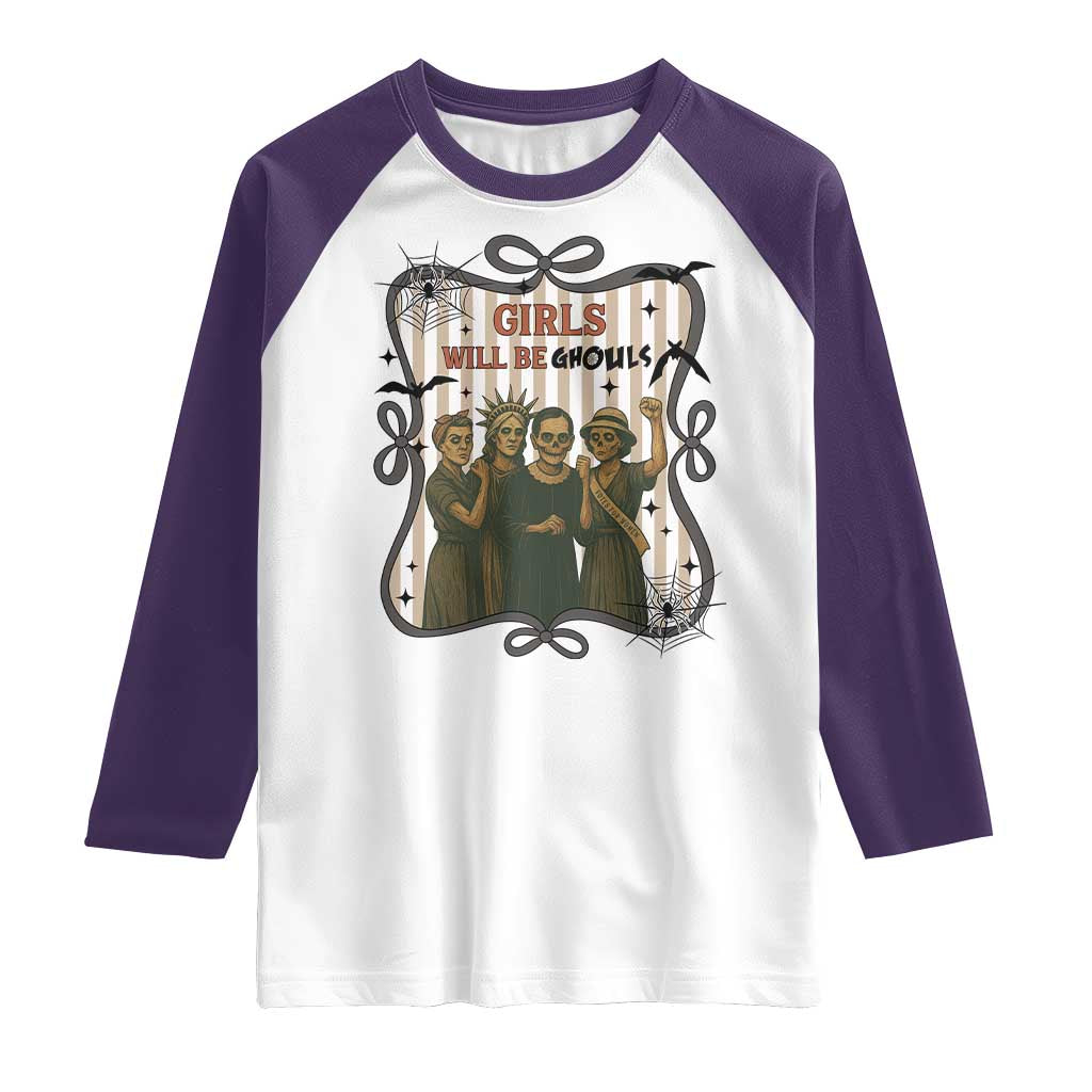 Halloween Feminist Raglan Shirt Girls Will Be Ghouls Women Empowerment TS12 White Purple Print Your Wear
