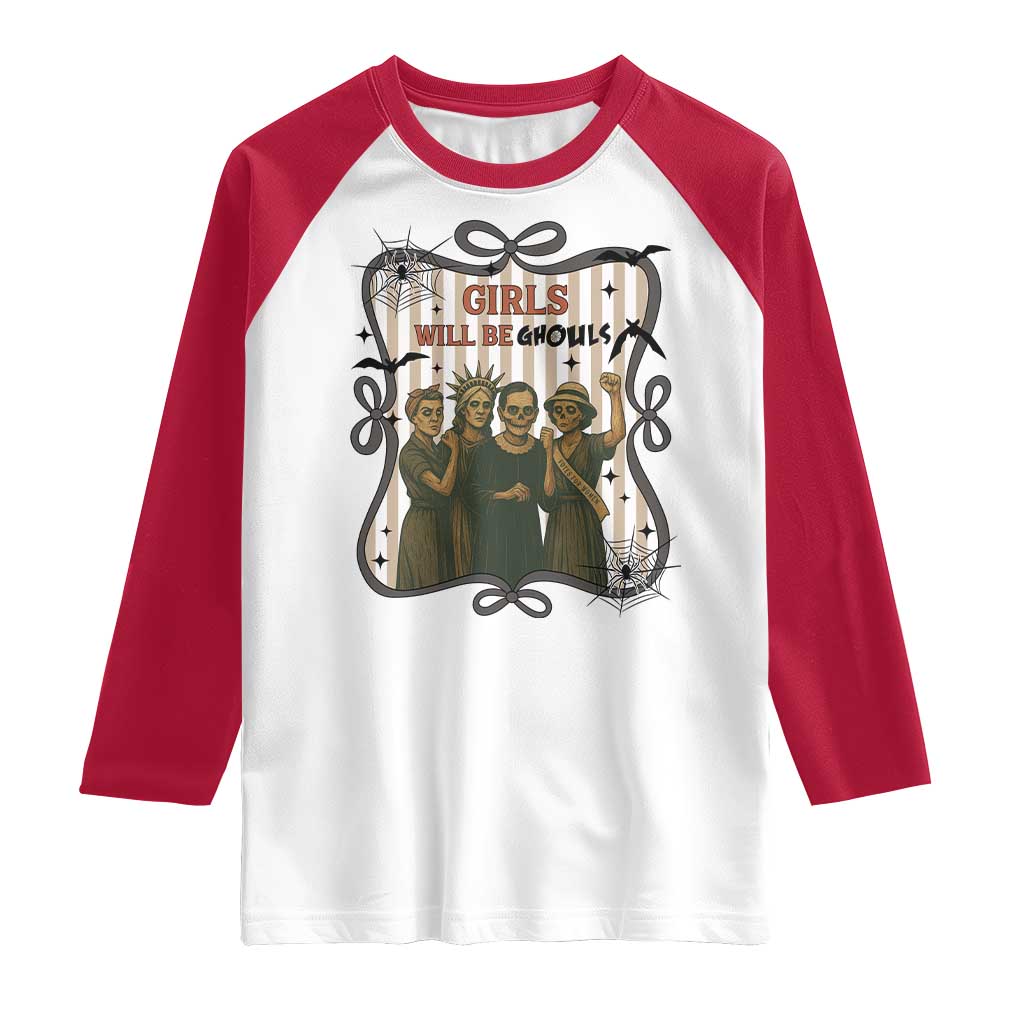 Halloween Feminist Raglan Shirt Girls Will Be Ghouls Women Empowerment TS12 White Red Print Your Wear