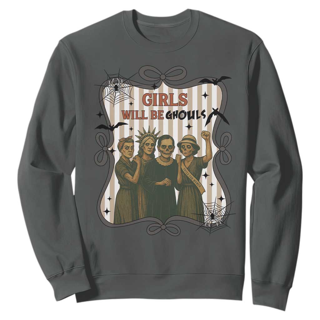 Halloween Feminist Sweatshirt Girls Will Be Ghouls Women Empowerment TS12 Dark Heather Print Your Wear