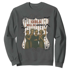 Halloween Feminist Sweatshirt Girls Will Be Ghouls Women Empowerment TS12 Dark Heather Print Your Wear