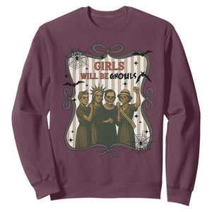 Halloween Feminist Sweatshirt Girls Will Be Ghouls Women Empowerment TS12 Maroon Print Your Wear